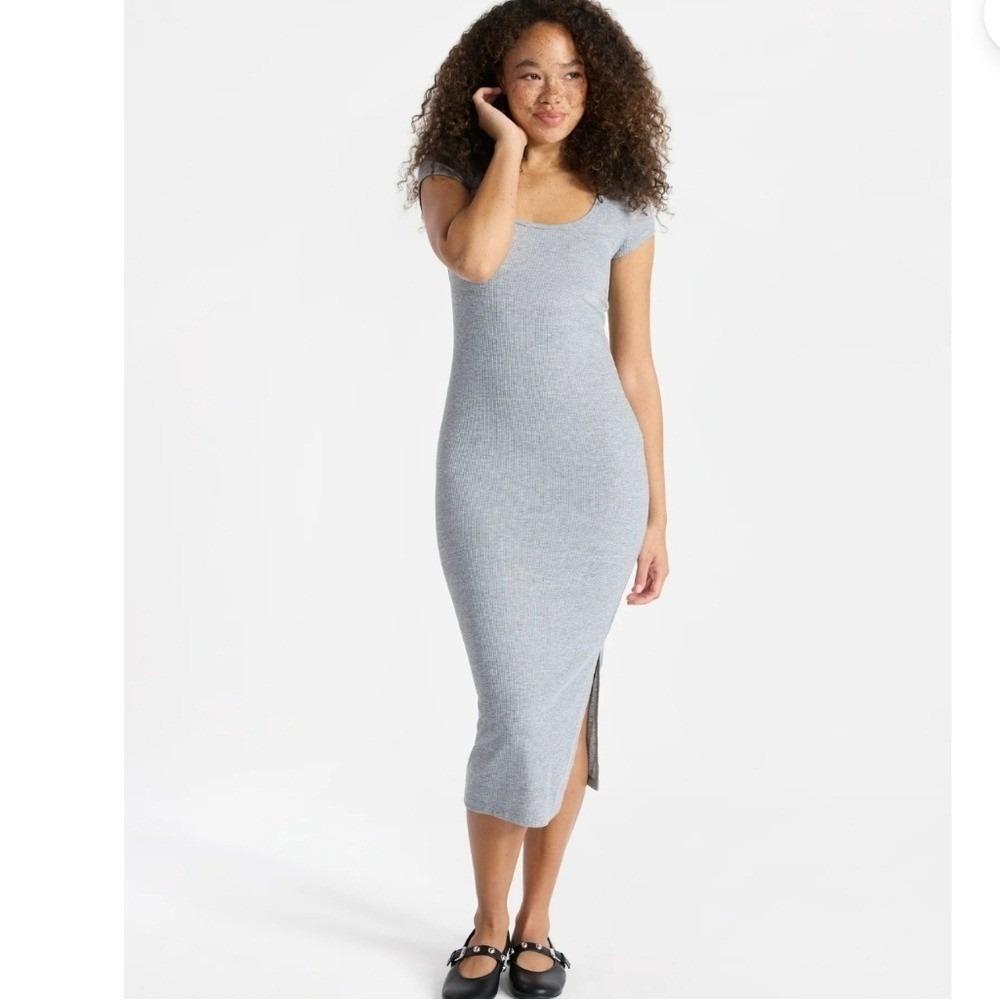 No Boundaries‎ Ribbed Bodycon Midi Dress Medium (8-10) Heather Grey NWT